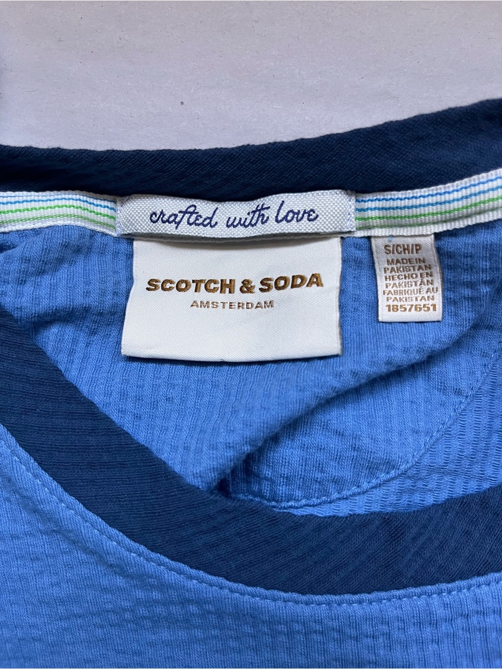 Scotch & Soda Blue Short-Sleeve Tee with Navy Collar Small - Picture 7 of 9
